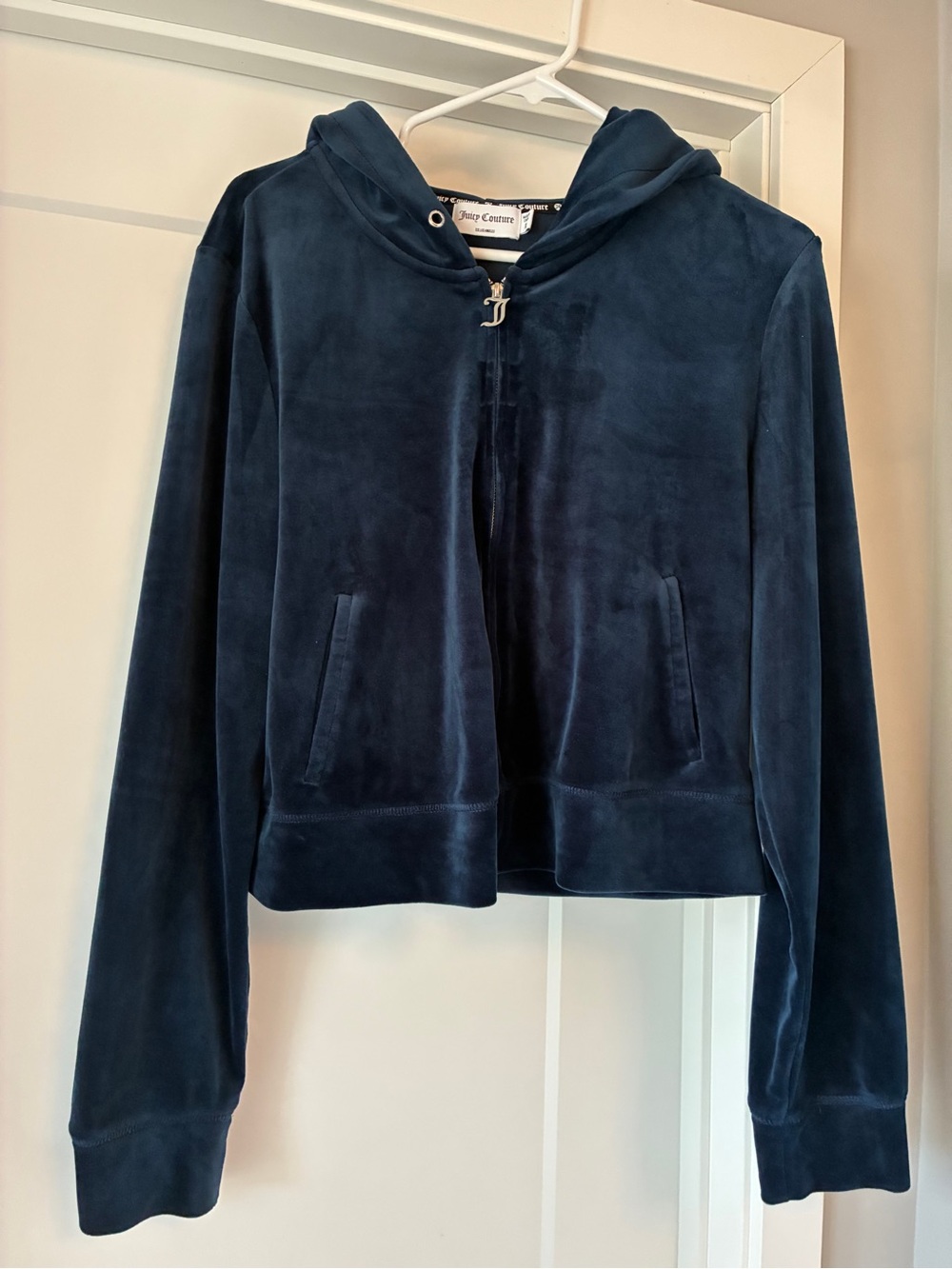 Juicy Couture Dark Navy Velour Hoodie with Silver J Zipper